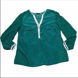 Antilia Femme Green White Polka-dot Long Sleeve Large